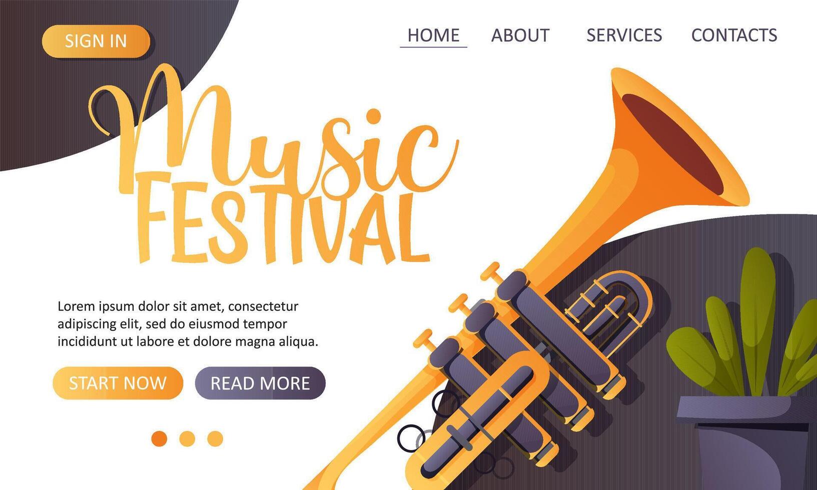 web template with trumpet for a music festival vector