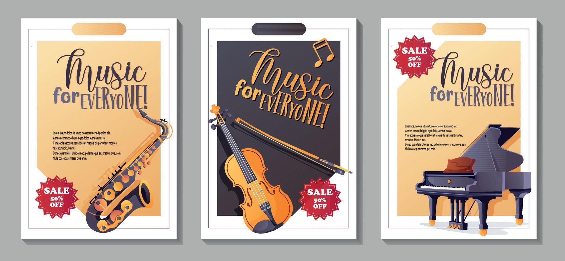 set of music flyers with a discount vector