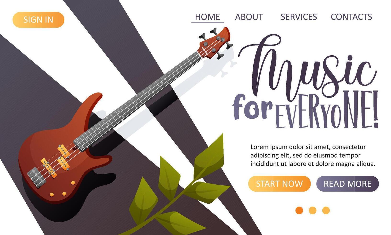web template with a bass guitar for a music website vector