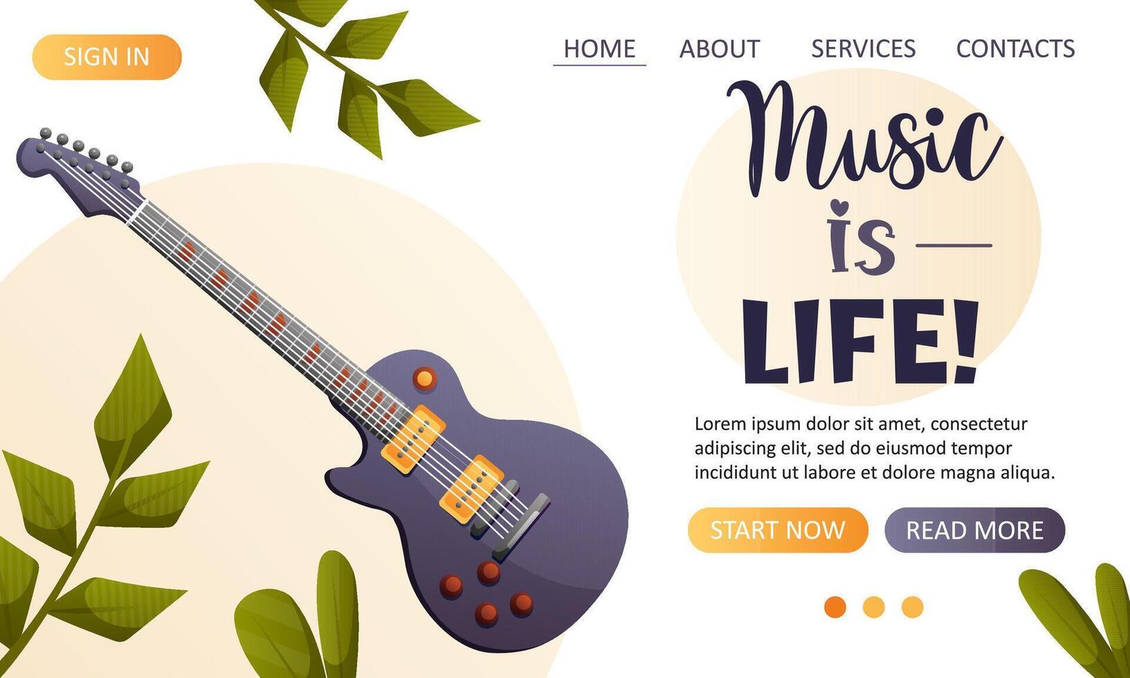 landing page web template with an electric guitar vector