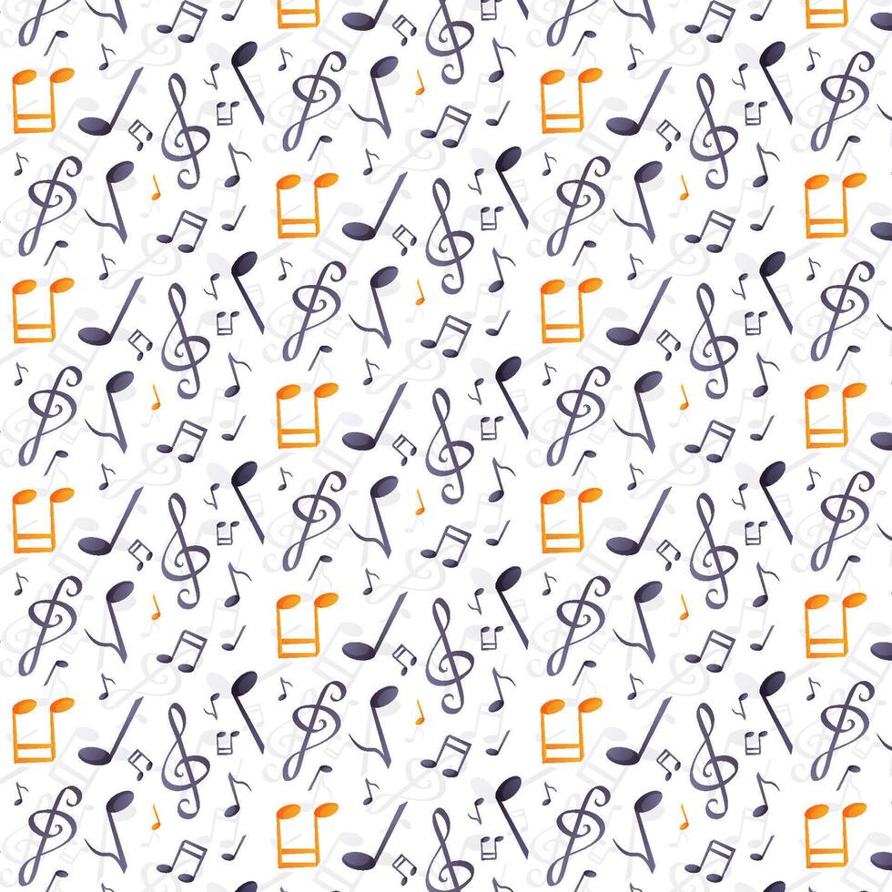 Seamless music pattern with notes and treble clef. vector