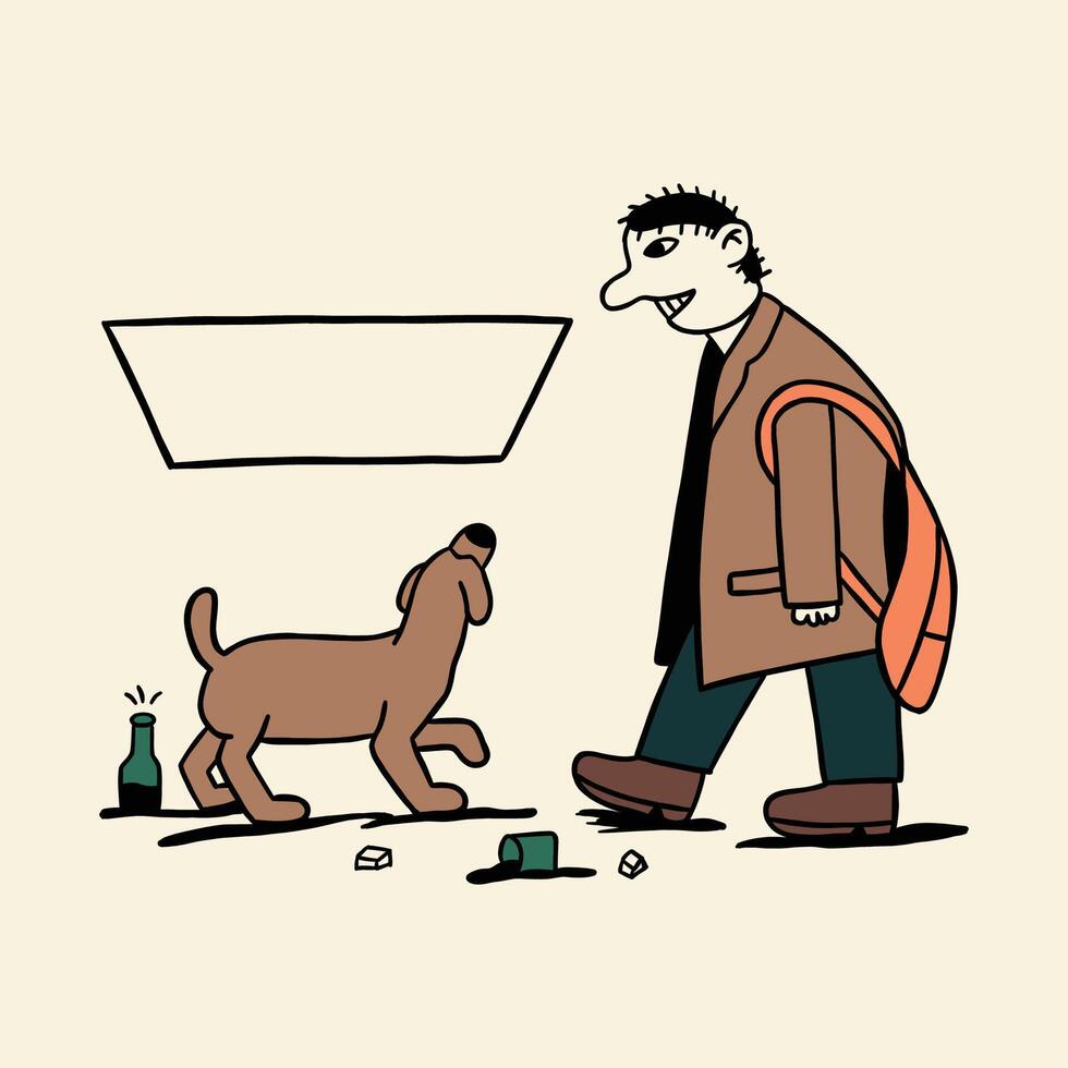 people with dog retro cartoon character illustration vector