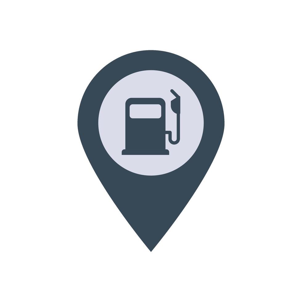 Gas station and location pin stock illustration. Stroke editable vector