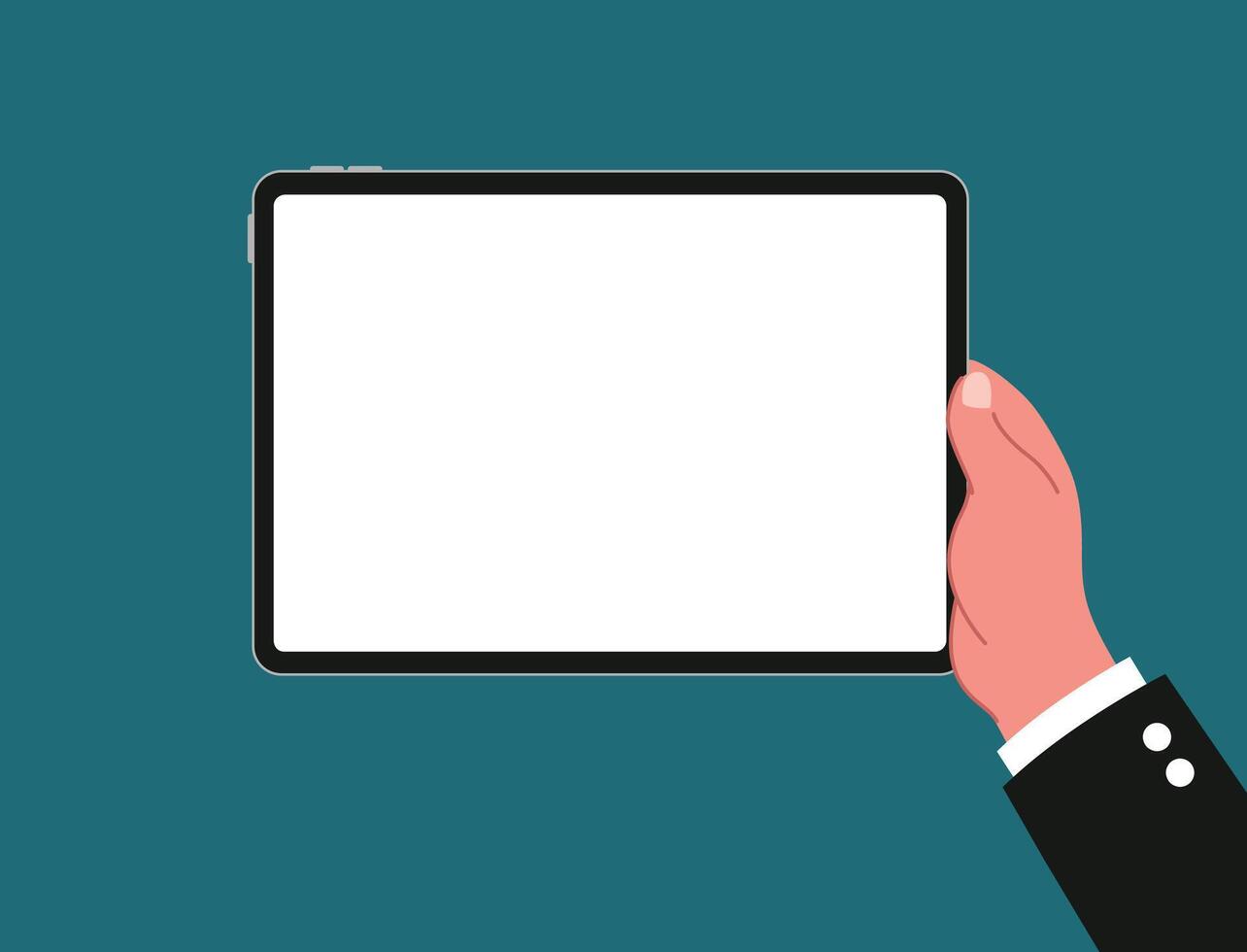 Businessman hands using a blank tablet on white screen. vector