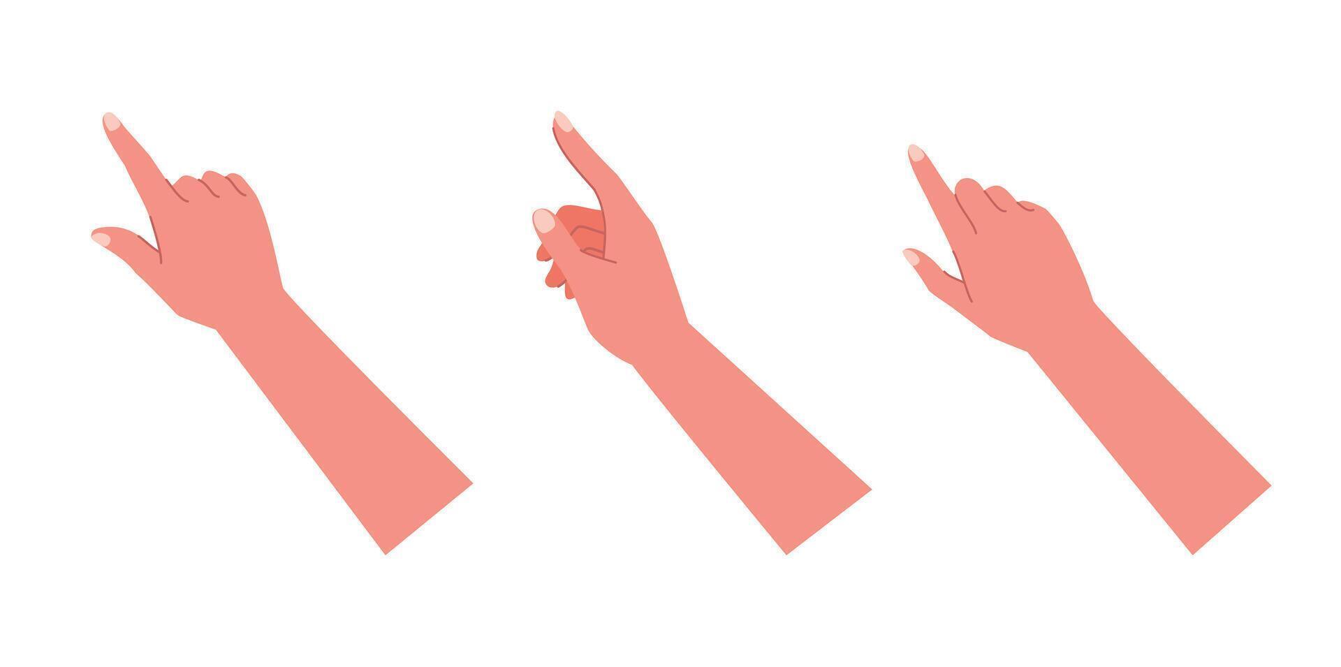 Human hands point, scroll up or down on smartphone or tablet for study, surf internet or working flat illustration. vector