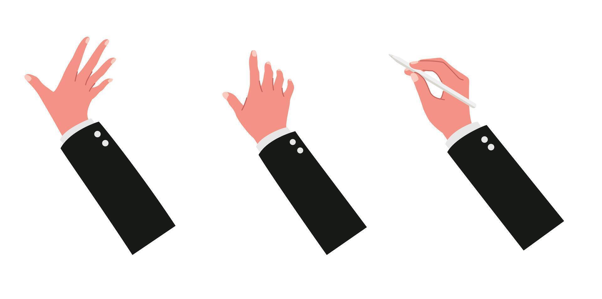 Businessman hands using smartphone or tablet for study, surf internet, business with stylus pen flat illustration. vector