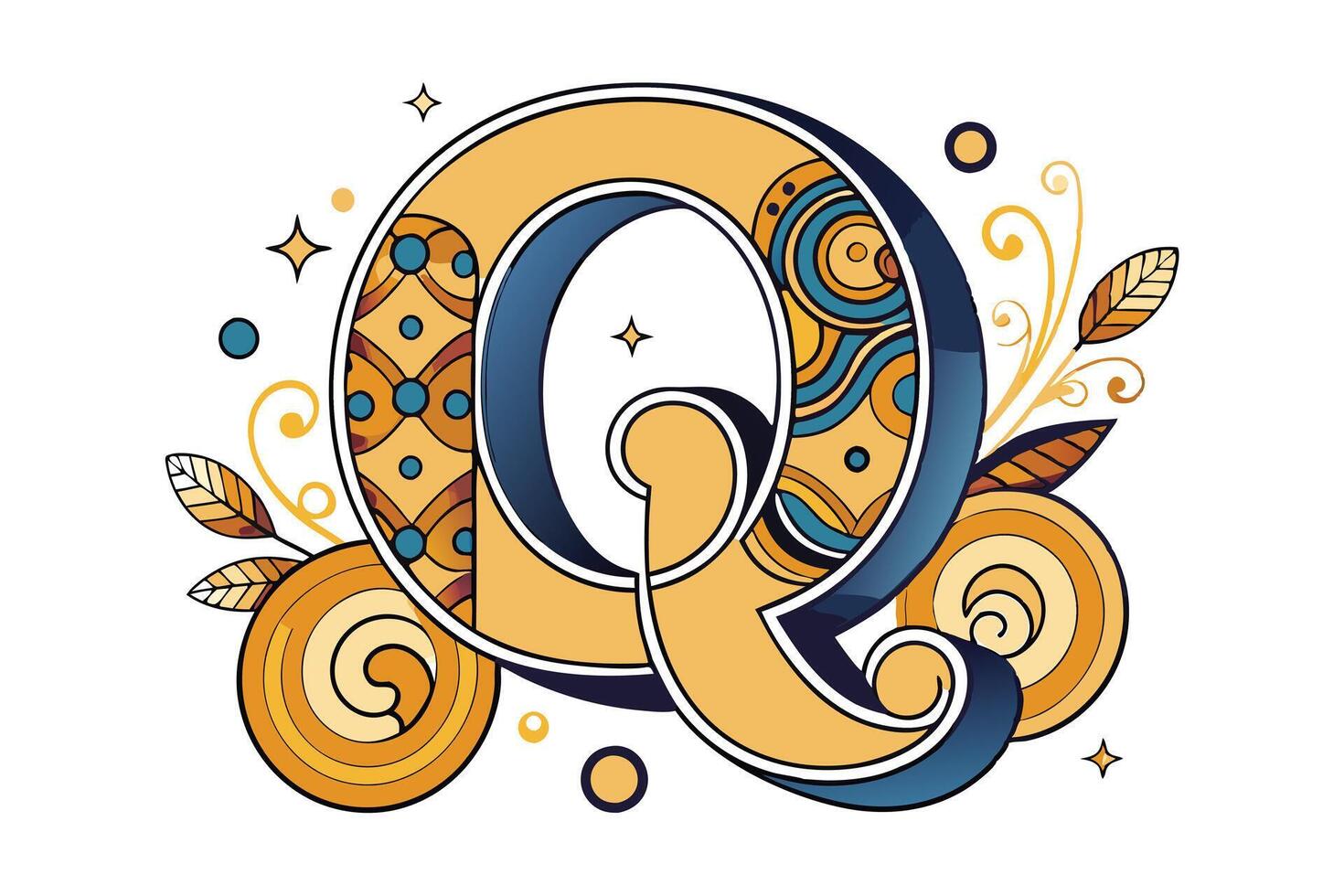 a quirky letter q designed with swirling abstrac6.eps vector