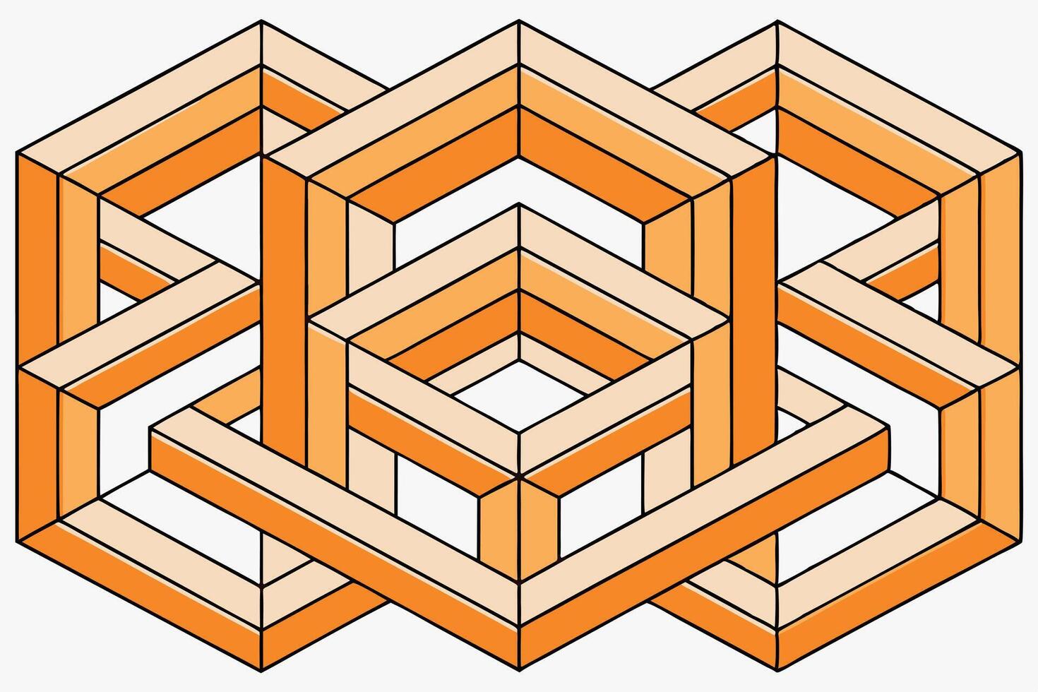 geometric isometric pattern in vibrant orange and beige, forming an intricate layered design Pattern background with interlocking elements vector