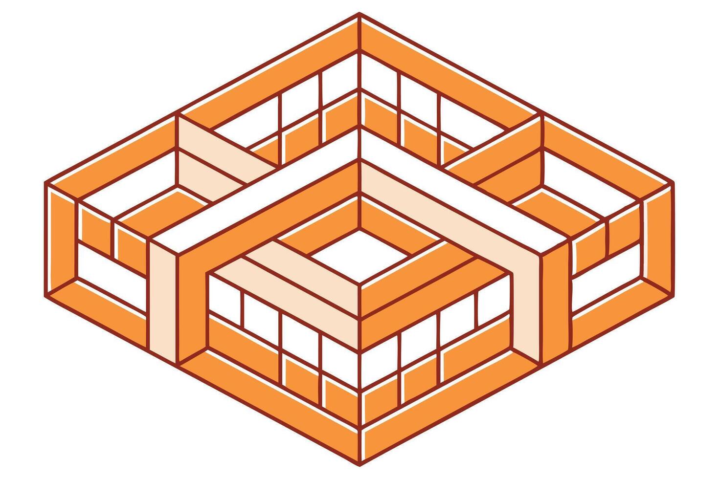 Isometric design with geometric pattern of interlocking orange and beige shapes on white background creating a visually complex pattern background vector