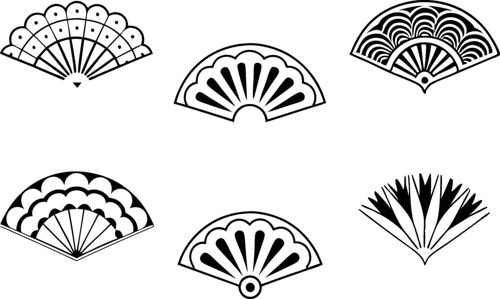 Elegant Art Deco icon set with geometric fan shapes and rich gold lines, ideal for modern, luxurious designs and stylish decorative patterns vector