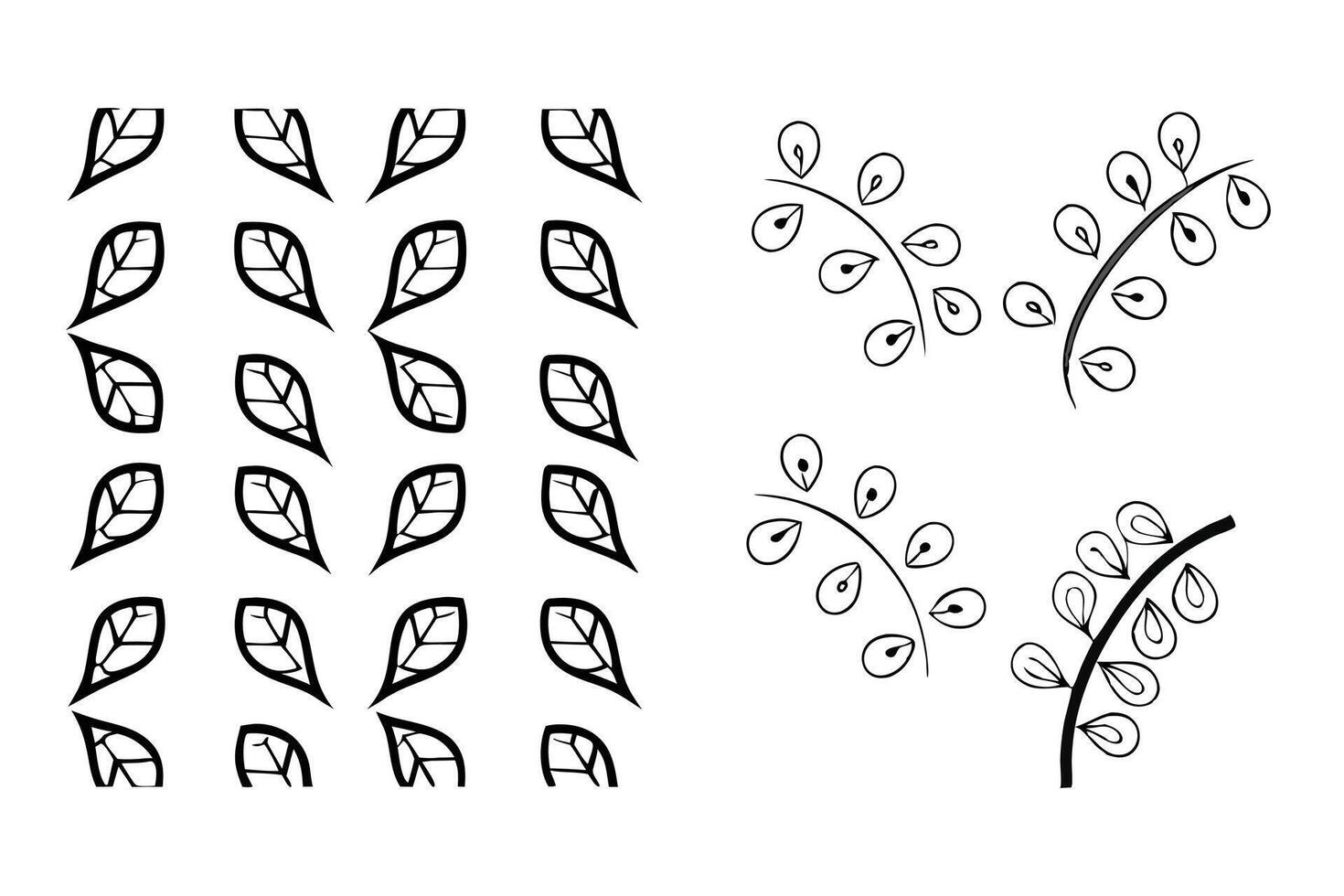 Minimalist icon set of delicate leaves with soft blue gray details on a white background, perfect for digital design, nature themed projects vector