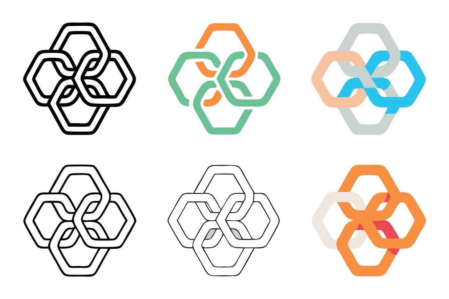 Unique geometric pattern with interlocking hexagonal lines, icon set featuring sleek design for contemporary projects vector