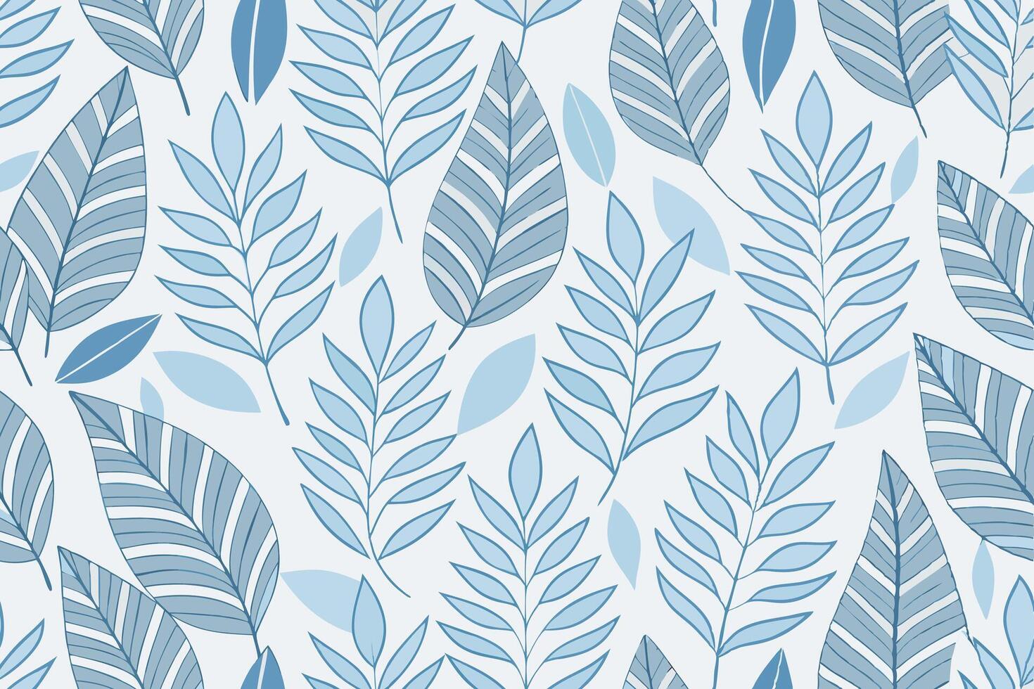 Soft Blue and Gray Leaf Pattern on a White Background, Elegant Botanical Design, Tranquil Aesthetic for Interior Decor Pattern Background vector