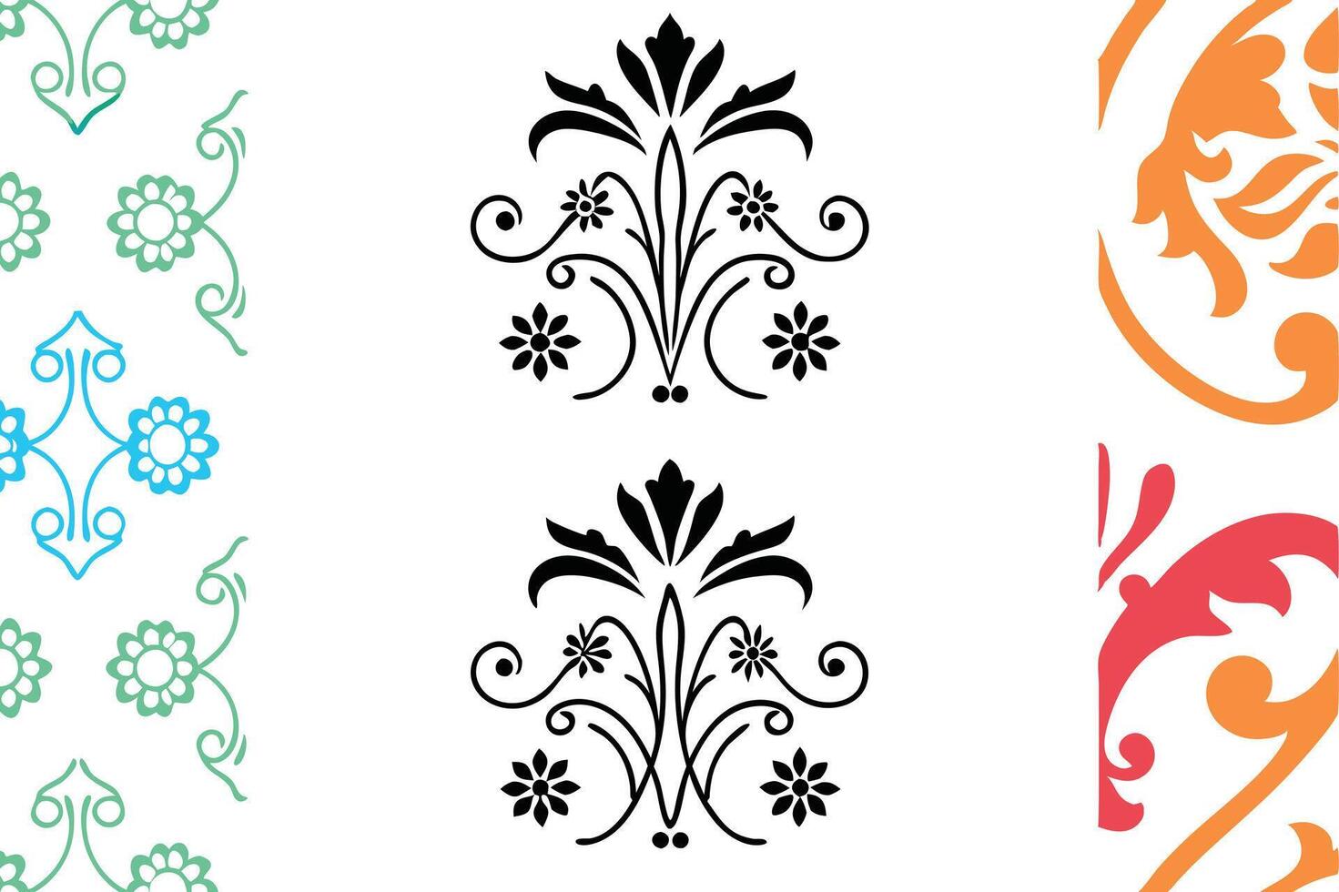 Elegant ornate floral damask pattern in black and white, stylish icon set with intricate detailing, perfect for luxury designs vector