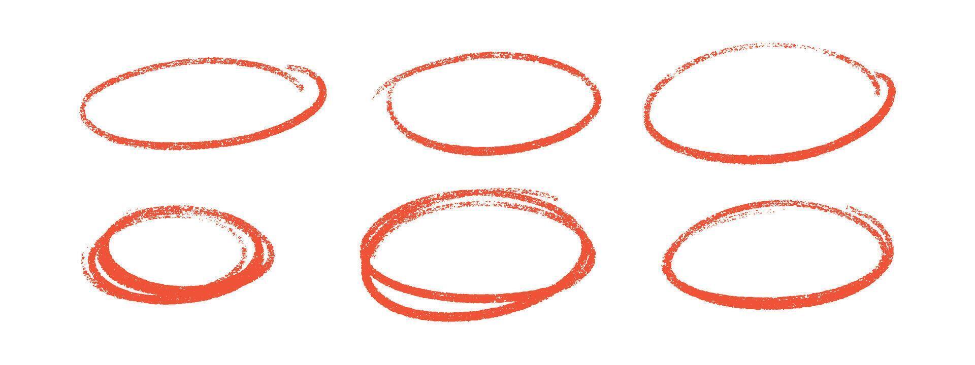 Crayon highlight chalk frames in red with grainy texture. vector