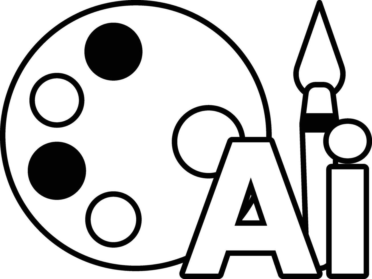 paint palette with a brush on it In black and white line style vector