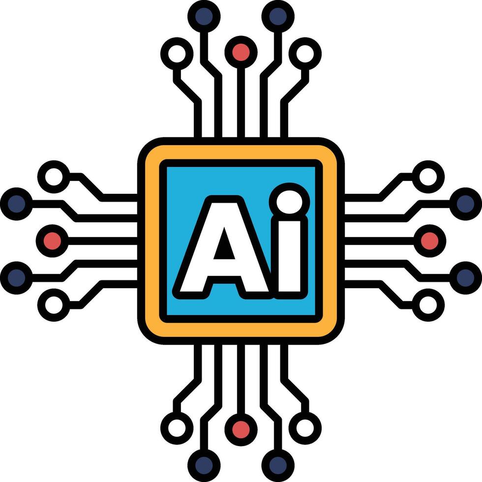 A computer chip with a blue and orange outline and the letters AI vector