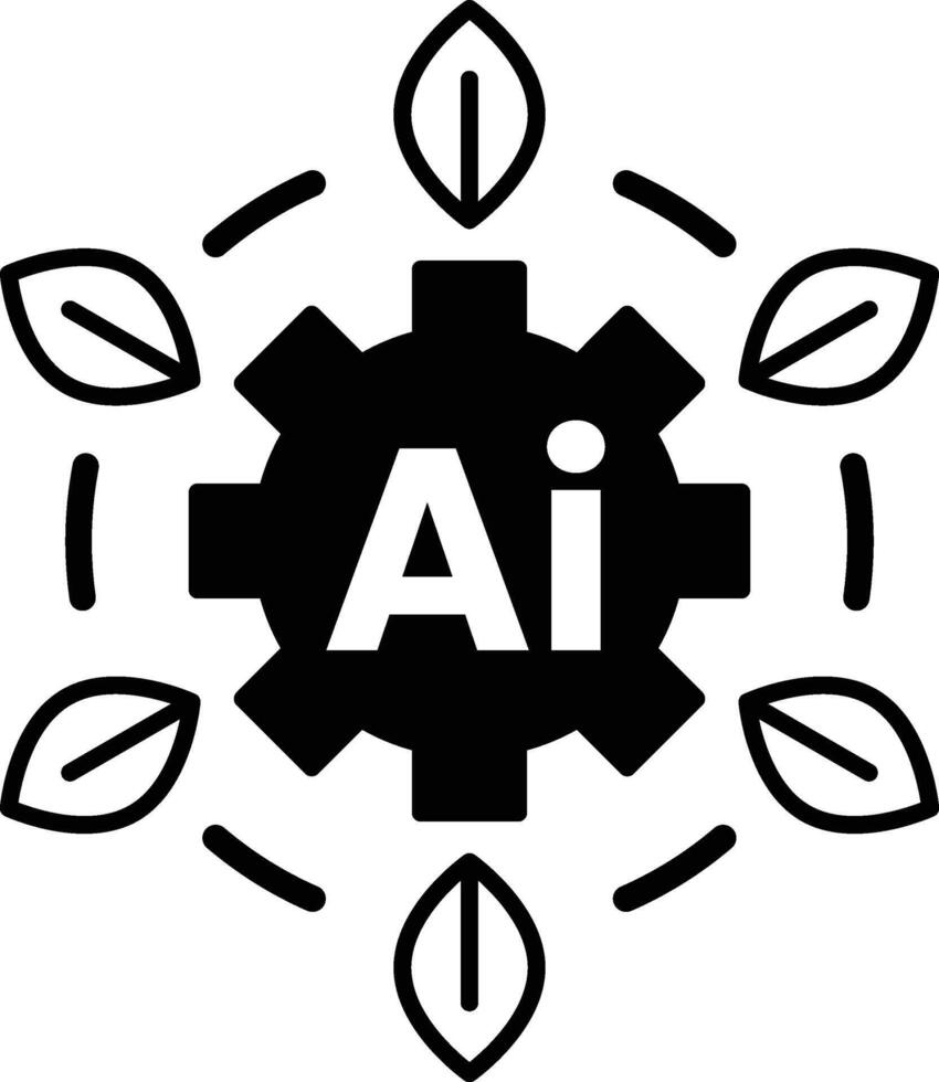 graphic of a gear with the letters AI on it In black and white line style vector