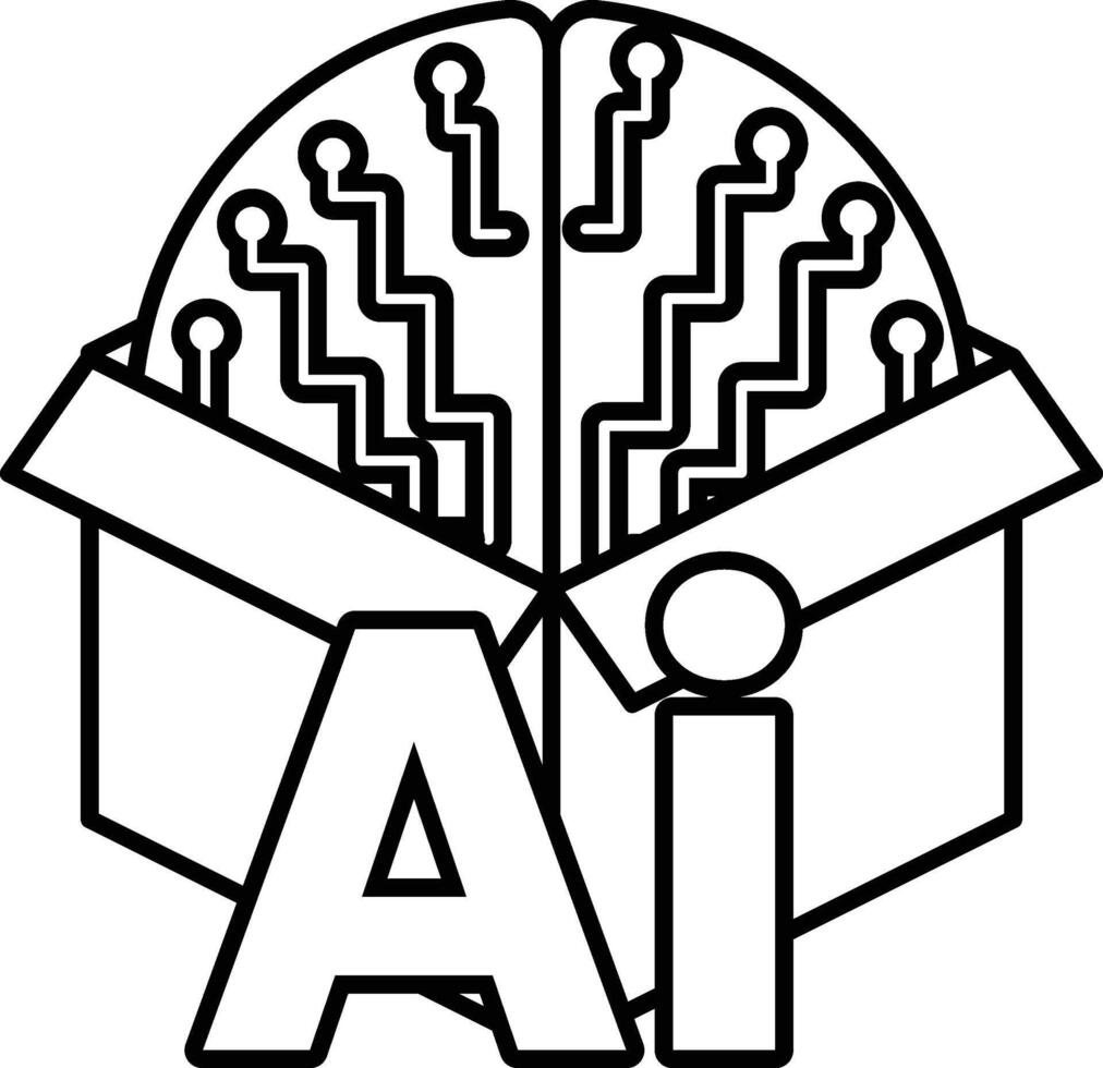 brain with wires coming out of it In black and white line style vector