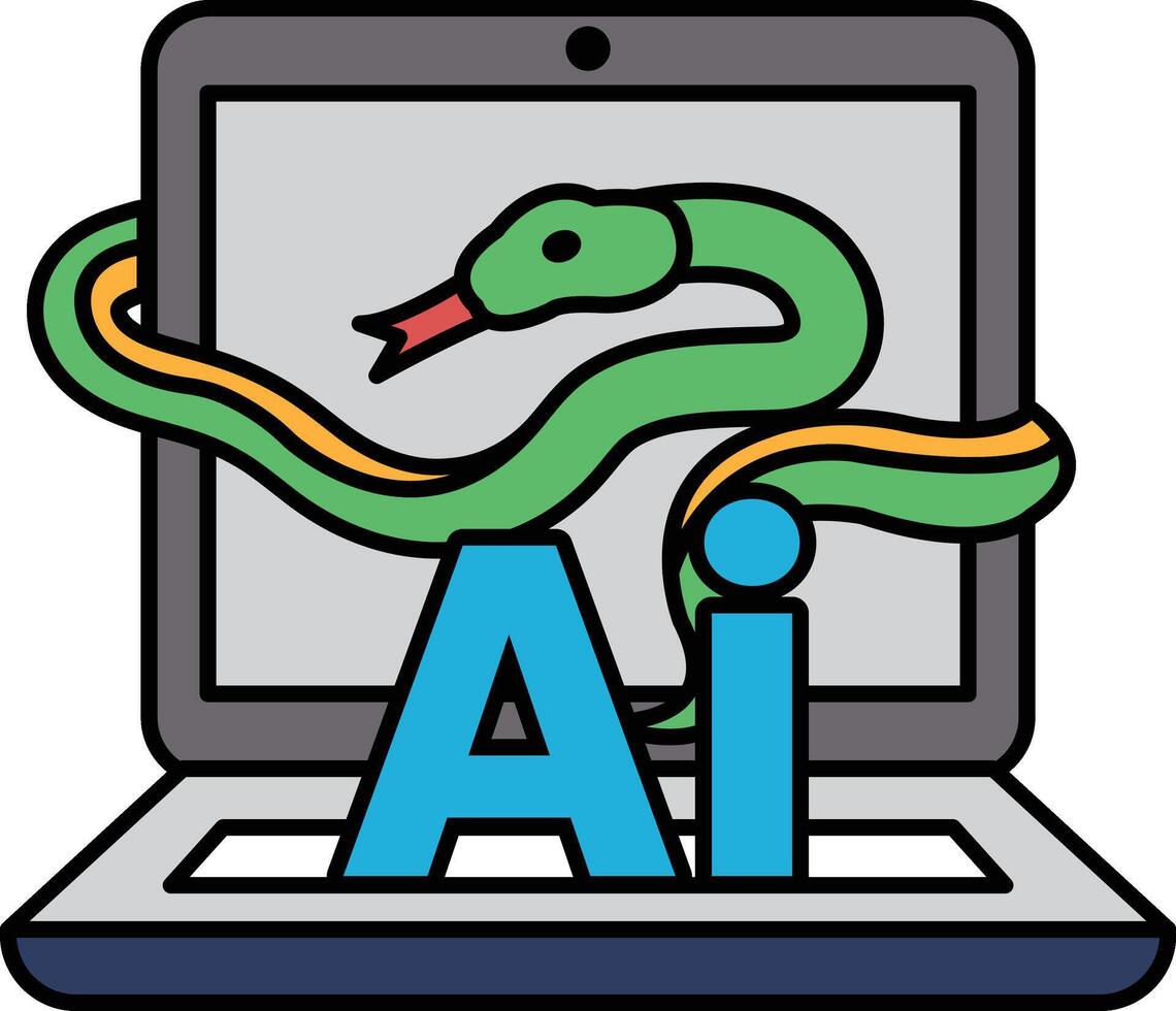 A computer screen with a snake and the letters AI on it vector