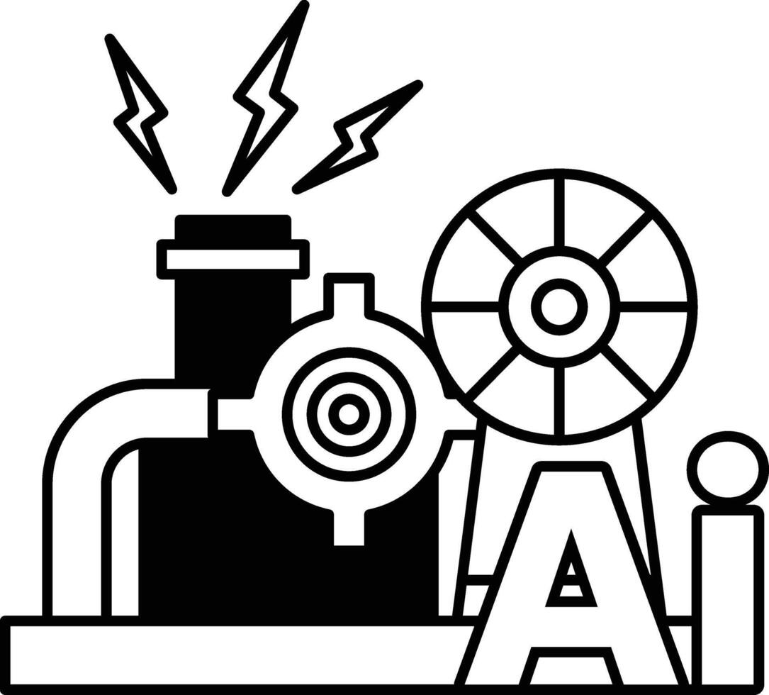 drawing of a machine with the letters AI in the middle In black and white line style vector