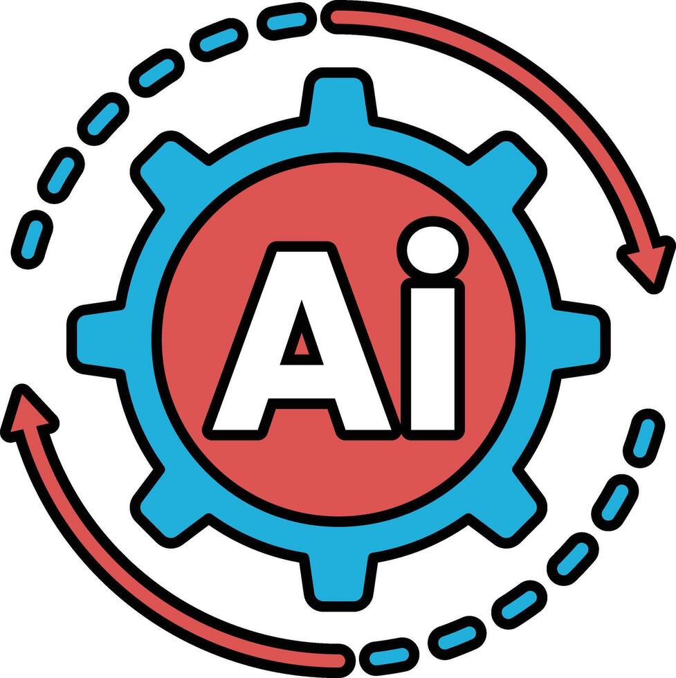 A blue and red graphic of a gear with the letter A in the middle vector