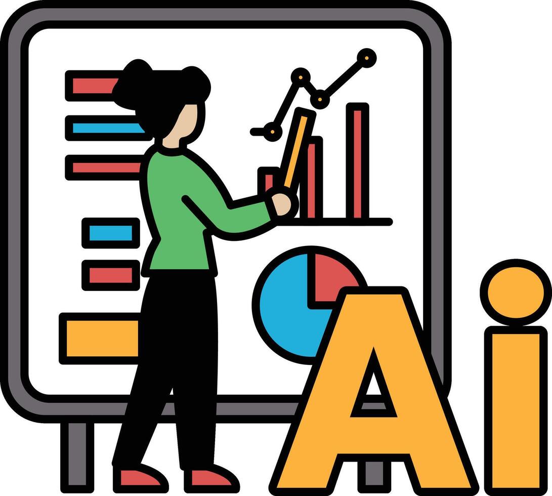 A woman is standing in front of a white board with a graph on it vector