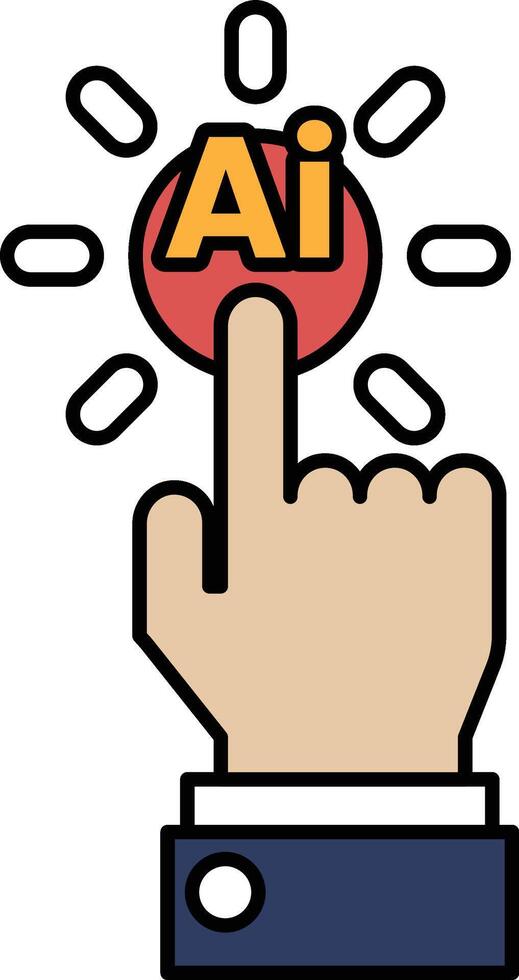 A hand pointing to a red button with the word AI on it vector