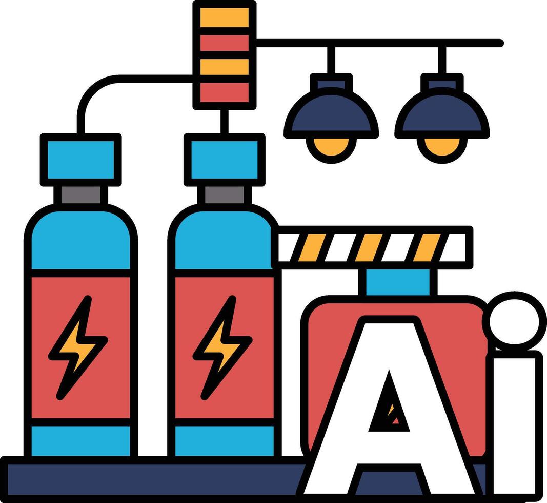 A drawing of a factory with a red and blue sign that says AI vector