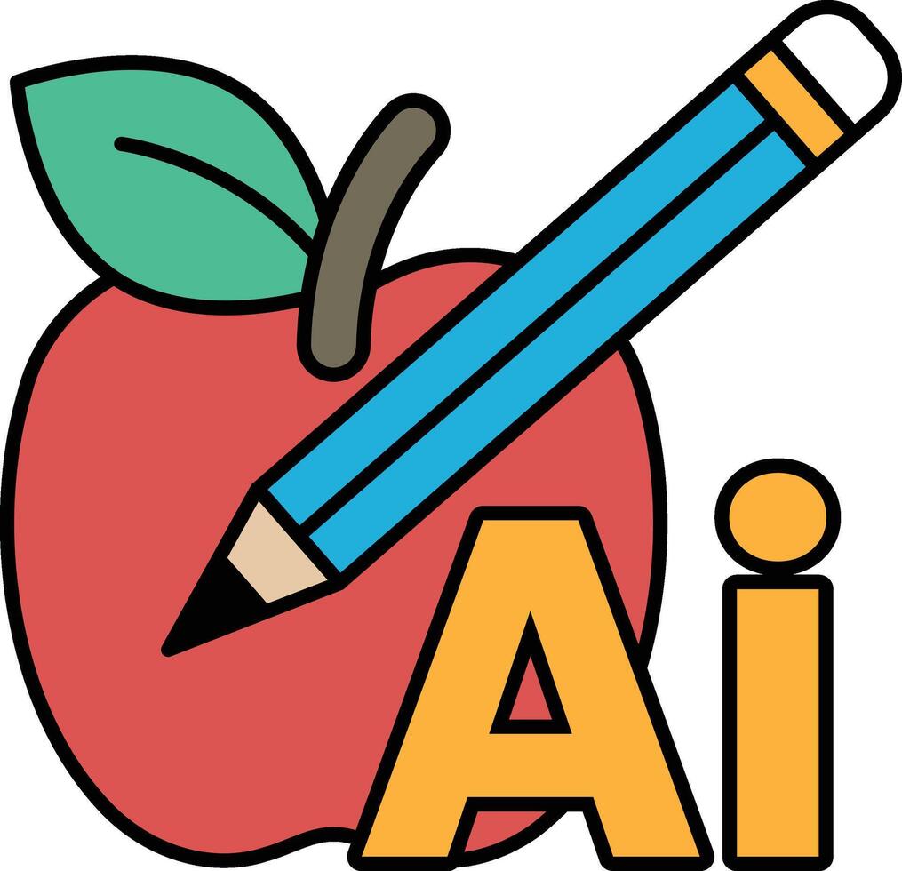 Illustration of an apple placed next to a pencil in an education concept vector