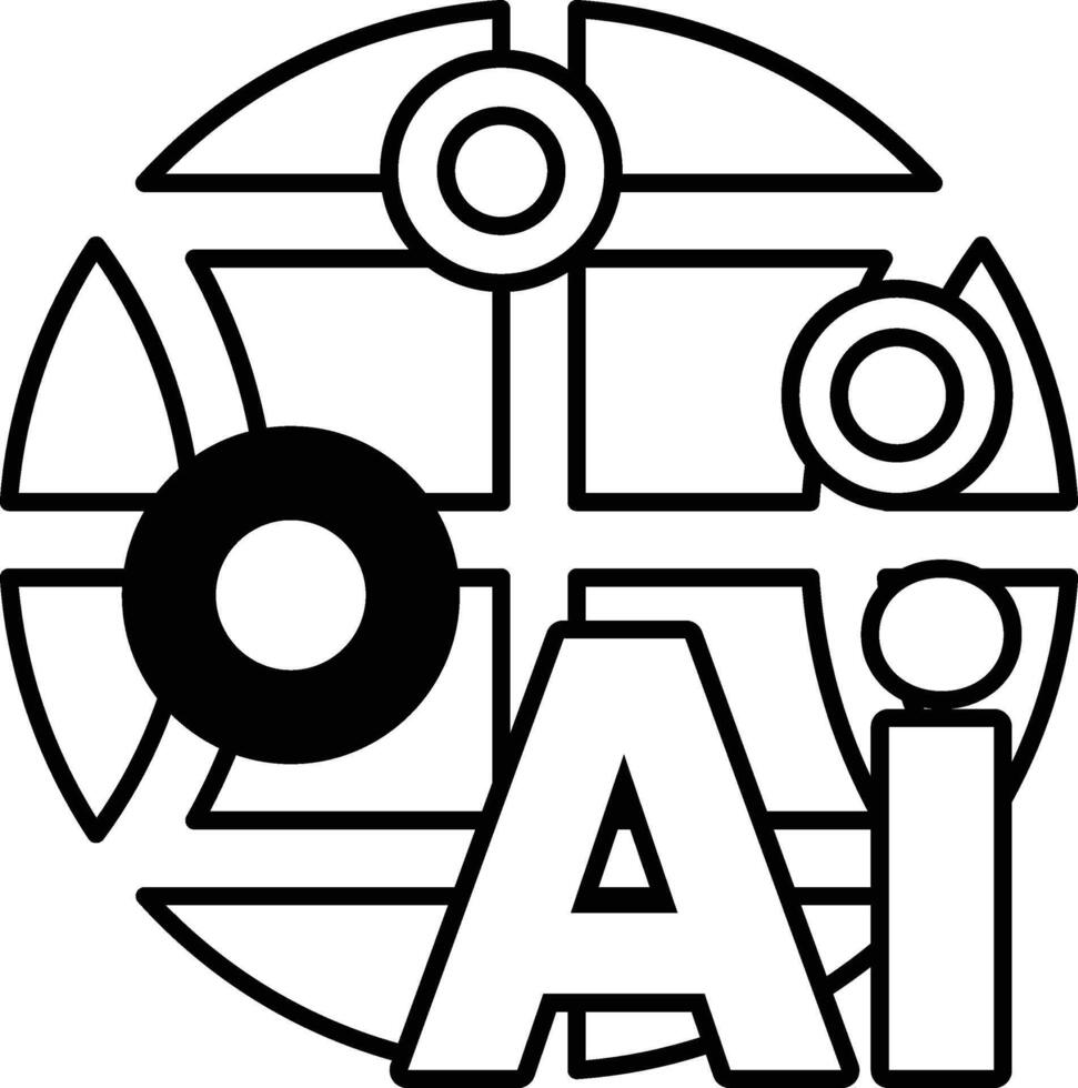 circle with a white letter Ai in the middle In black and white line style vector
