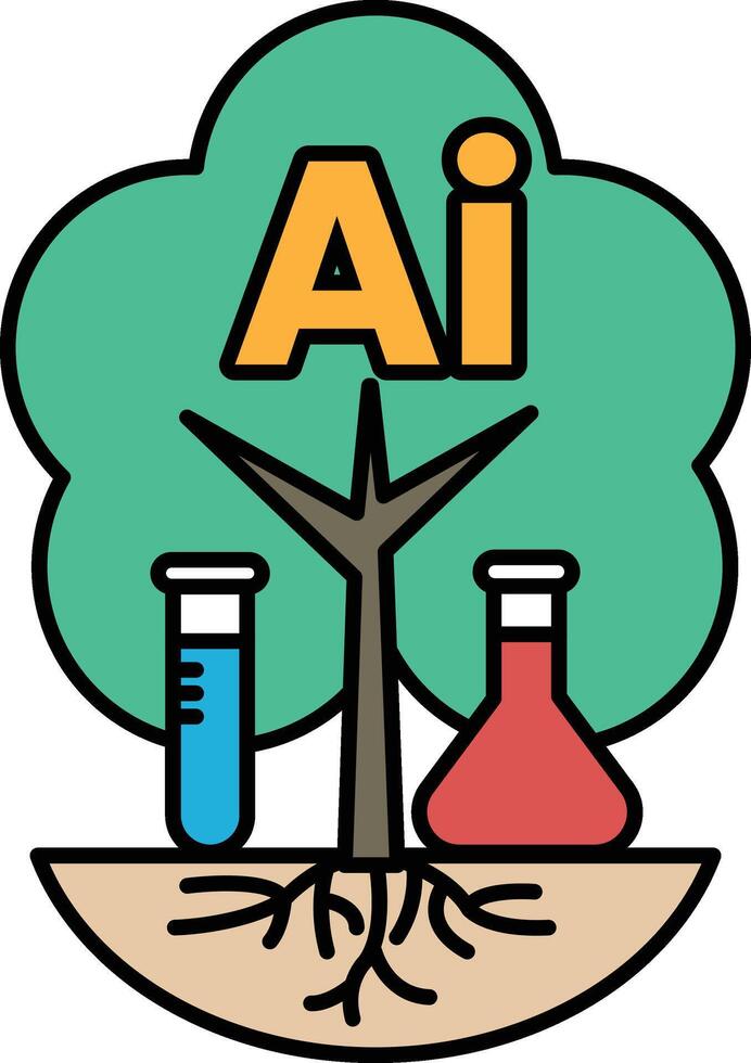 A tree with a tree trunk and two beakers vector