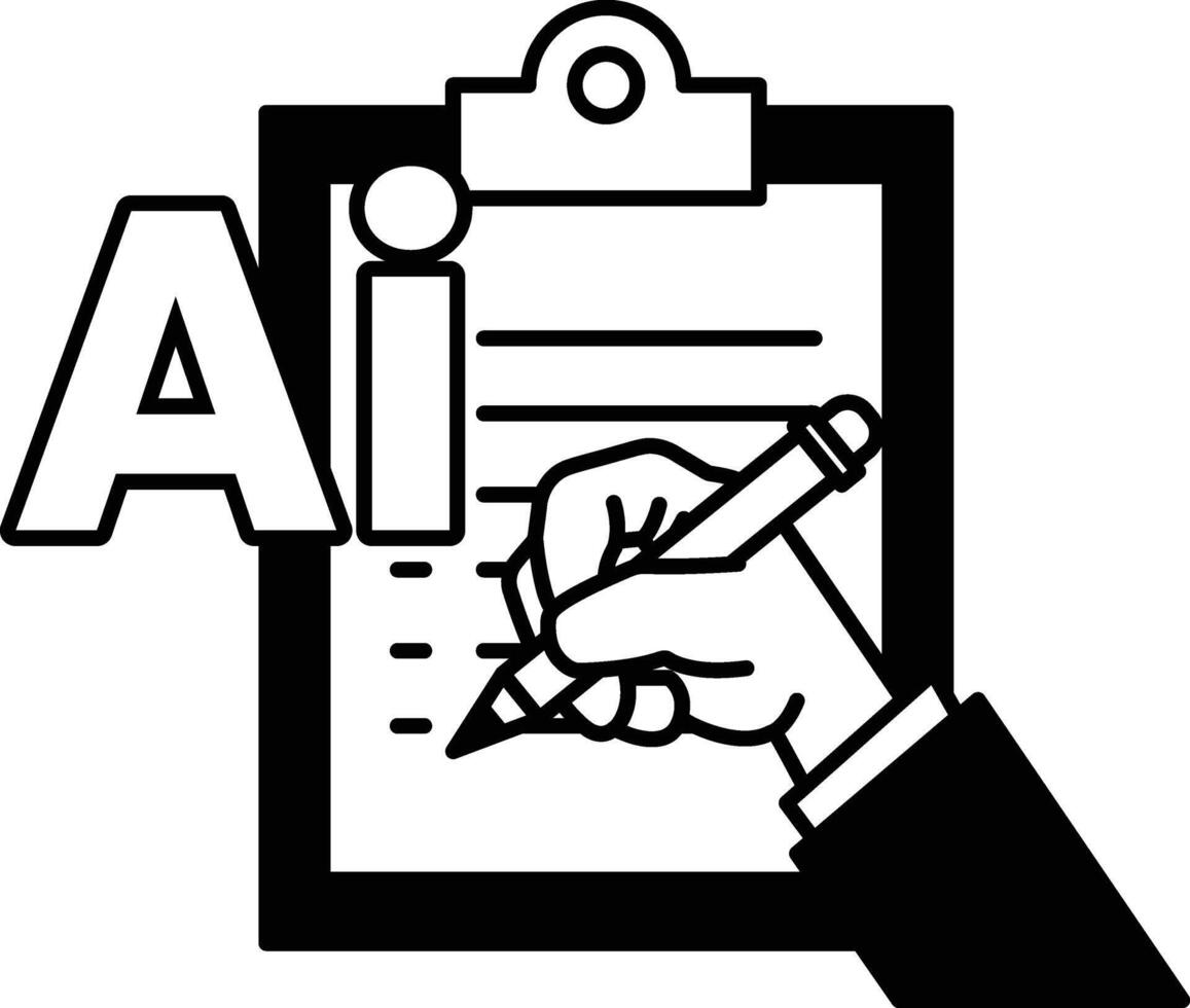 hand is writing the letter A on a clipboard In black and white line style vector