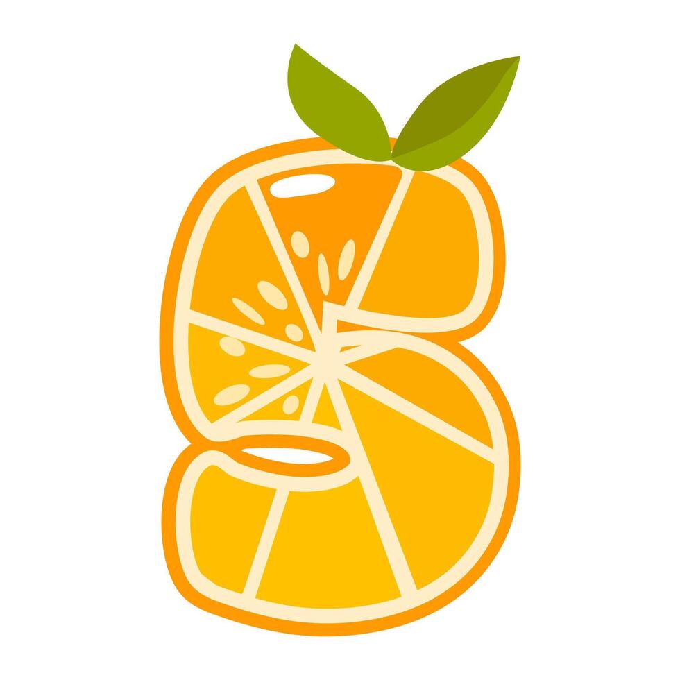 Orange fruit number Five. Orange in the shape of number 5. illustration. Alphabet, letters, numbers and signs made from orange or citrus. vector