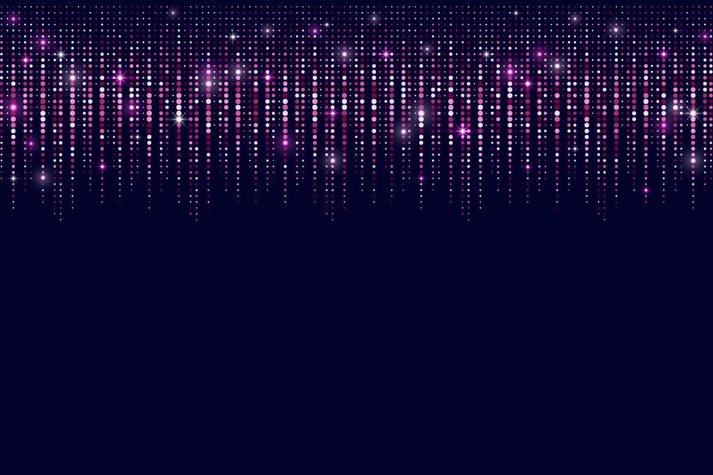 Pink glitter background. Rose confetti with light of sparkles on black background. Abstract bright particles border. Falling dust with bling and shimmer. Rain of twinkles illustration vector