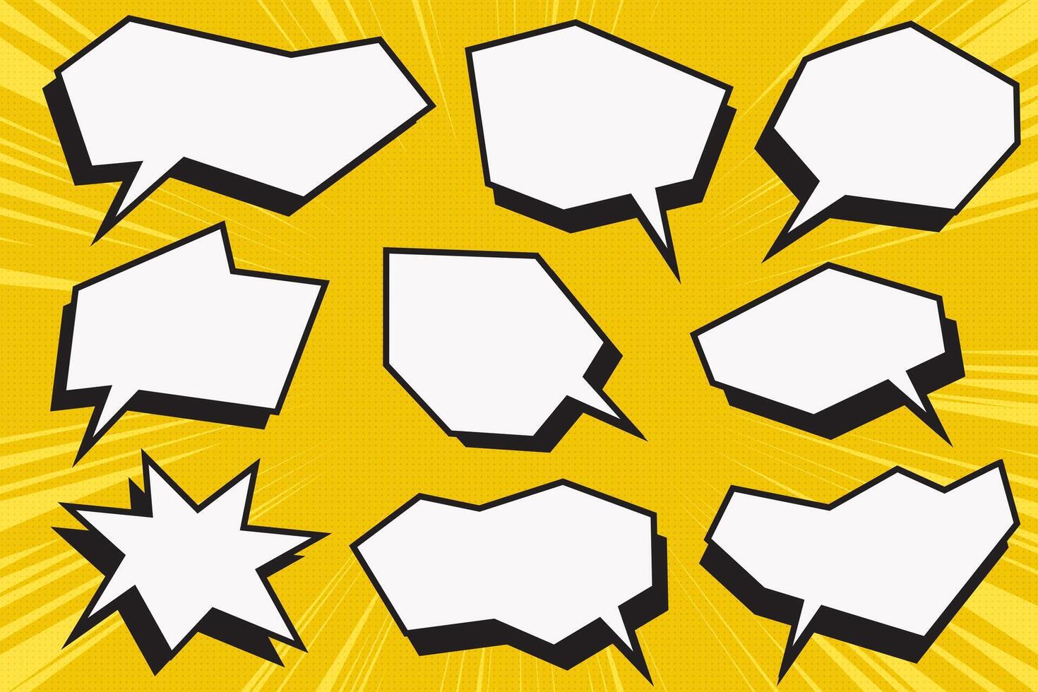 Manga speech bubbles. Comic frame for text. Anime cartoon clouds. Pop art dialog box on explosion background. Cute shapes for poster and banner. vector