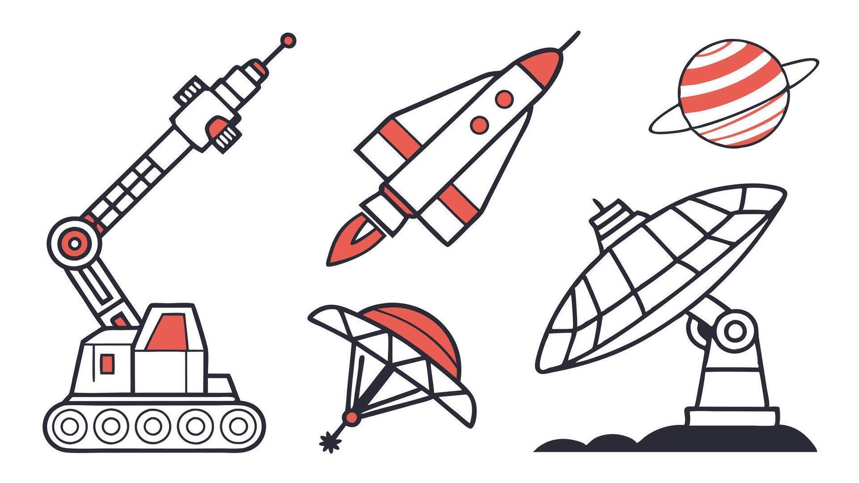 AI Space Exploration Icons - Futuristic Astronomy and Aerospace Technology vector