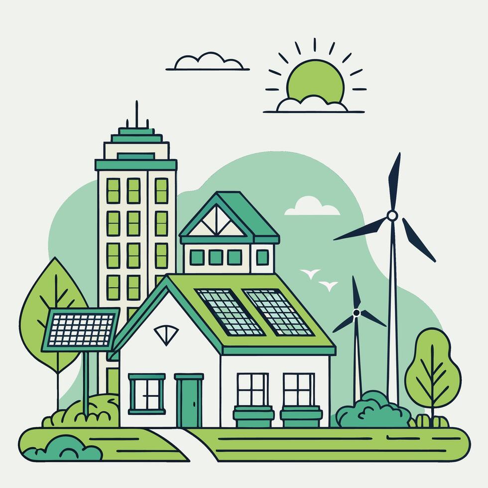 Eco Friendly Cityscape Illustration Sustainable Urban Living with Modern Minimalist Design vector