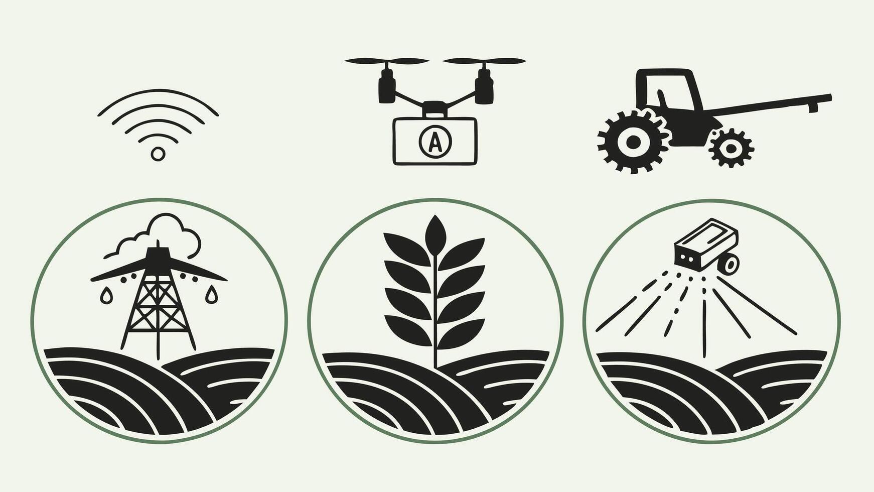 AI Agriculture Icons - Smart Farming and Automated Crop Technology vector