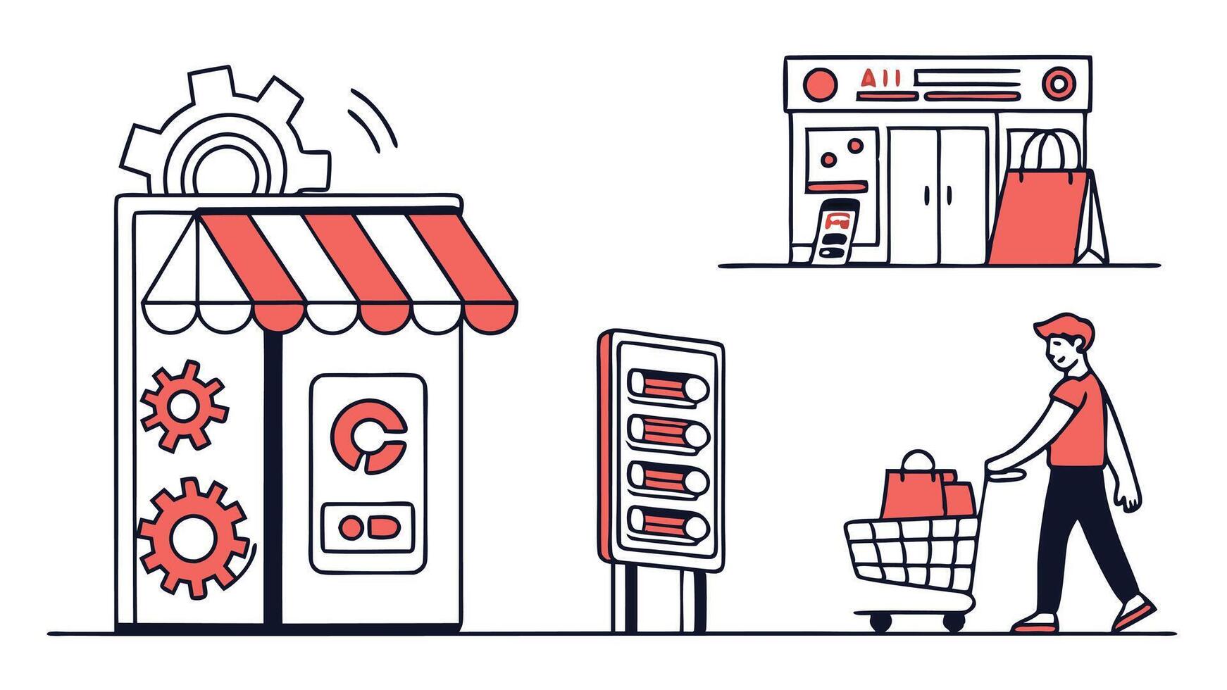 AI Retail Shopping Icons - Smart E-commerce and Product Recommendations vector