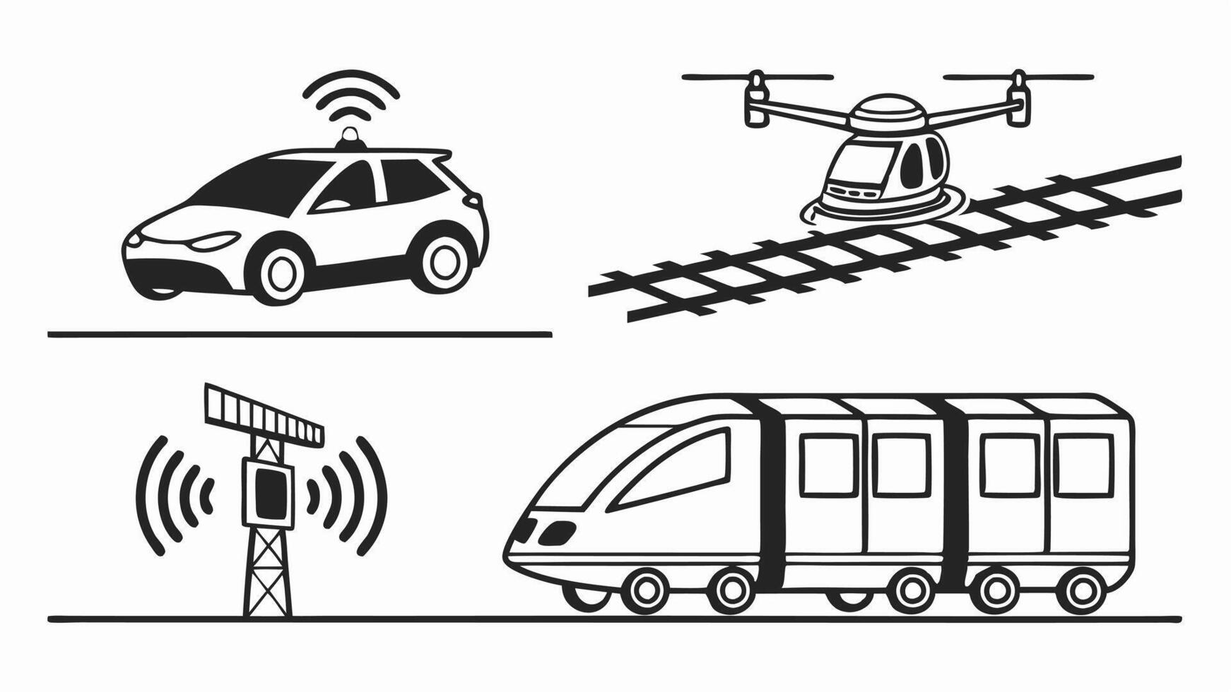 AI Transport Icons - Futuristic Vehicles and Autonomous Mobility vector