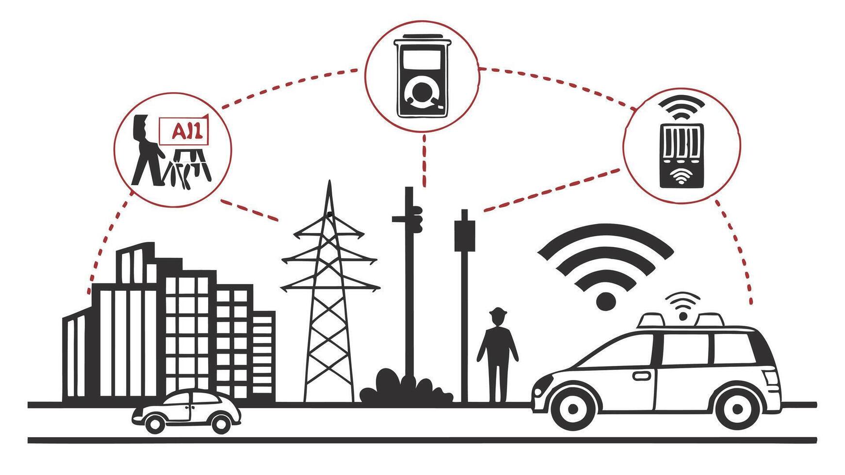 Smart City AI Icons - Urban Planning and Traffic Management vector