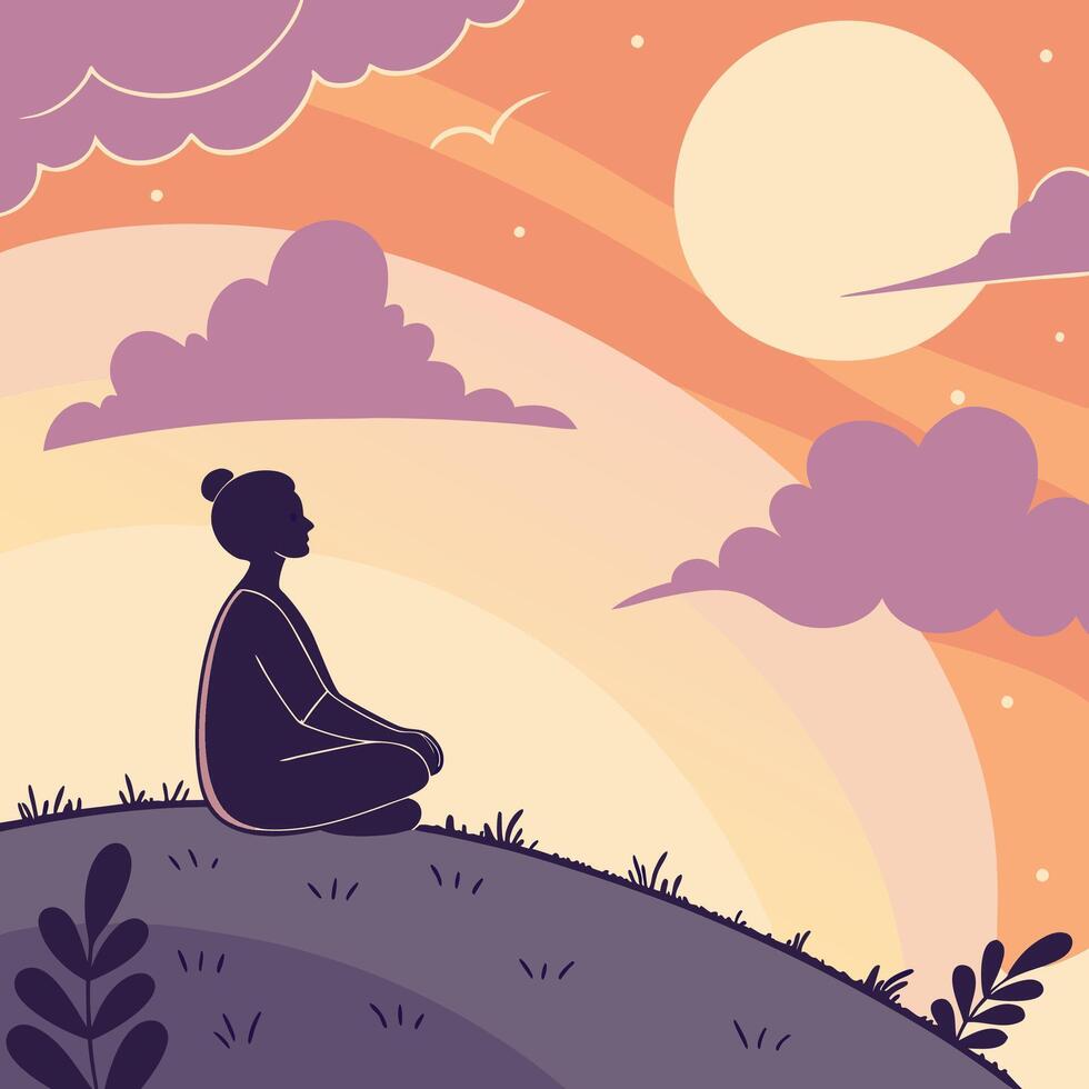 Serene Sunset Meditation Illustration Minimalist Conceptual Art for Mindfulness and Inner Peace vector