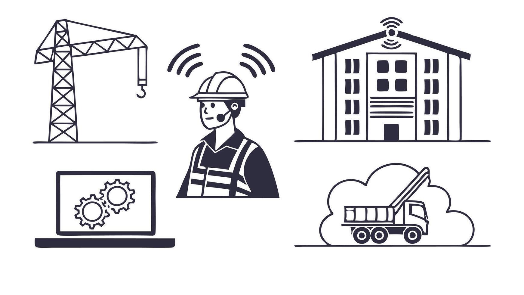 AI Construction Icons - Smart Building Project Management and Site Safety vector