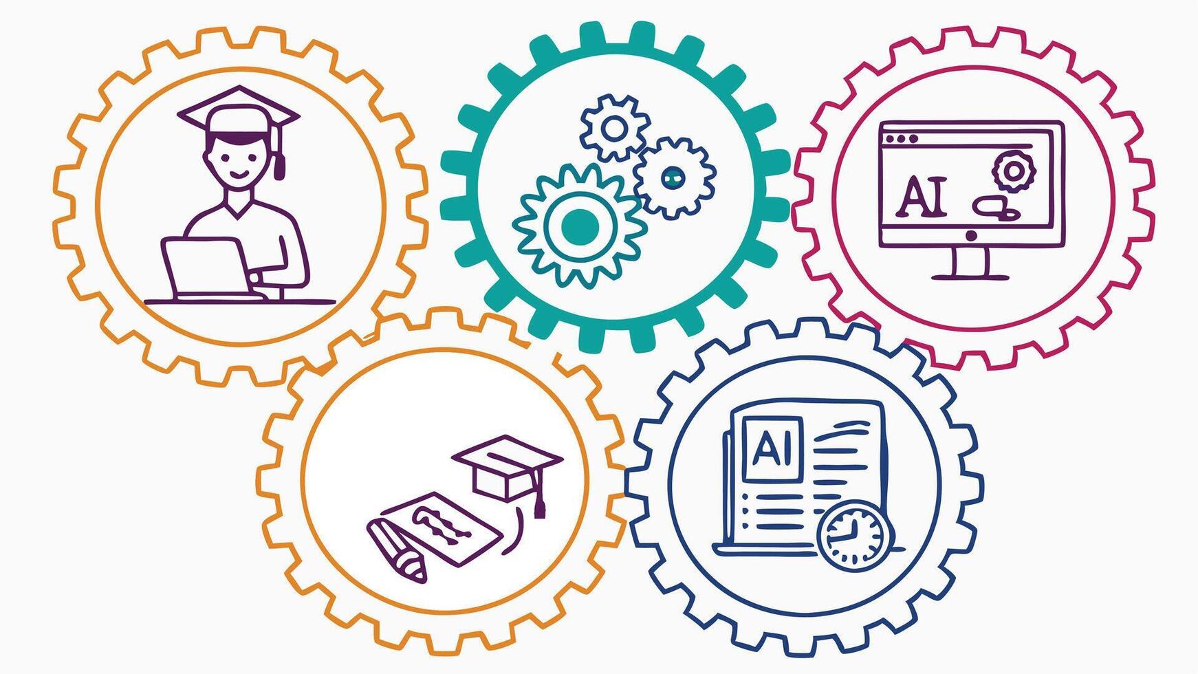 AI Education Tech Icons - Smart Learning, Adaptive Classroom AI, and Virtual Tutors vector