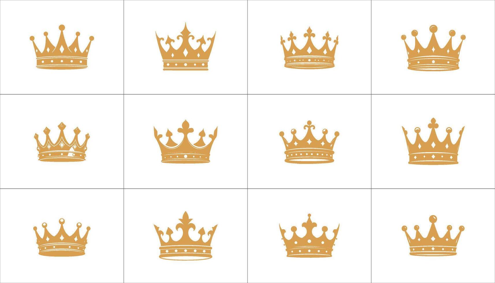 Golden Crowns Regal Symbols, Monarchy, Royalty, Majesty. Simple Crowns Set Illustration vector