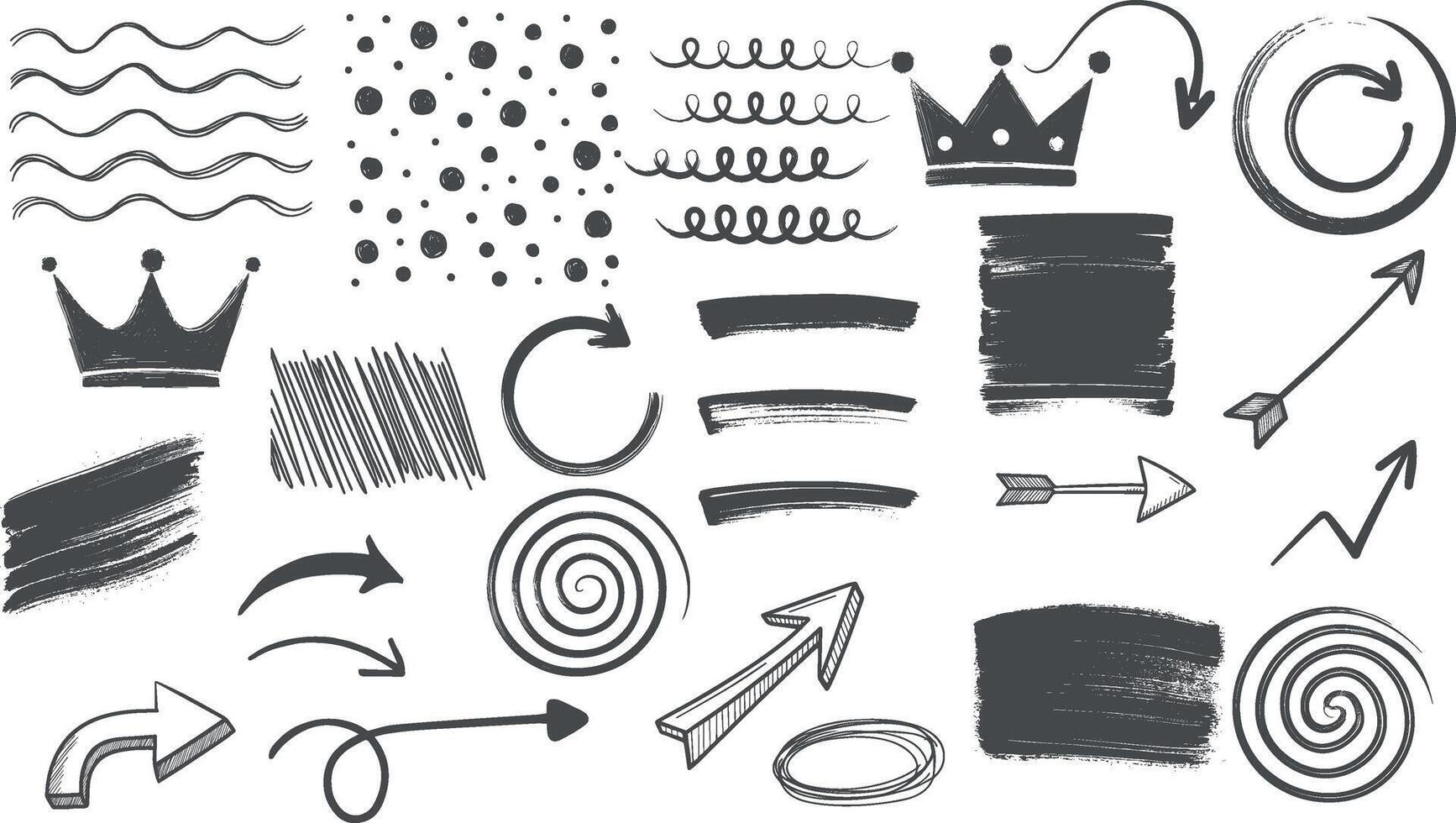 Hand-drawn Doodle Elements Arrows, Crowns, and Shapes. simple flat illustration. design elements vector