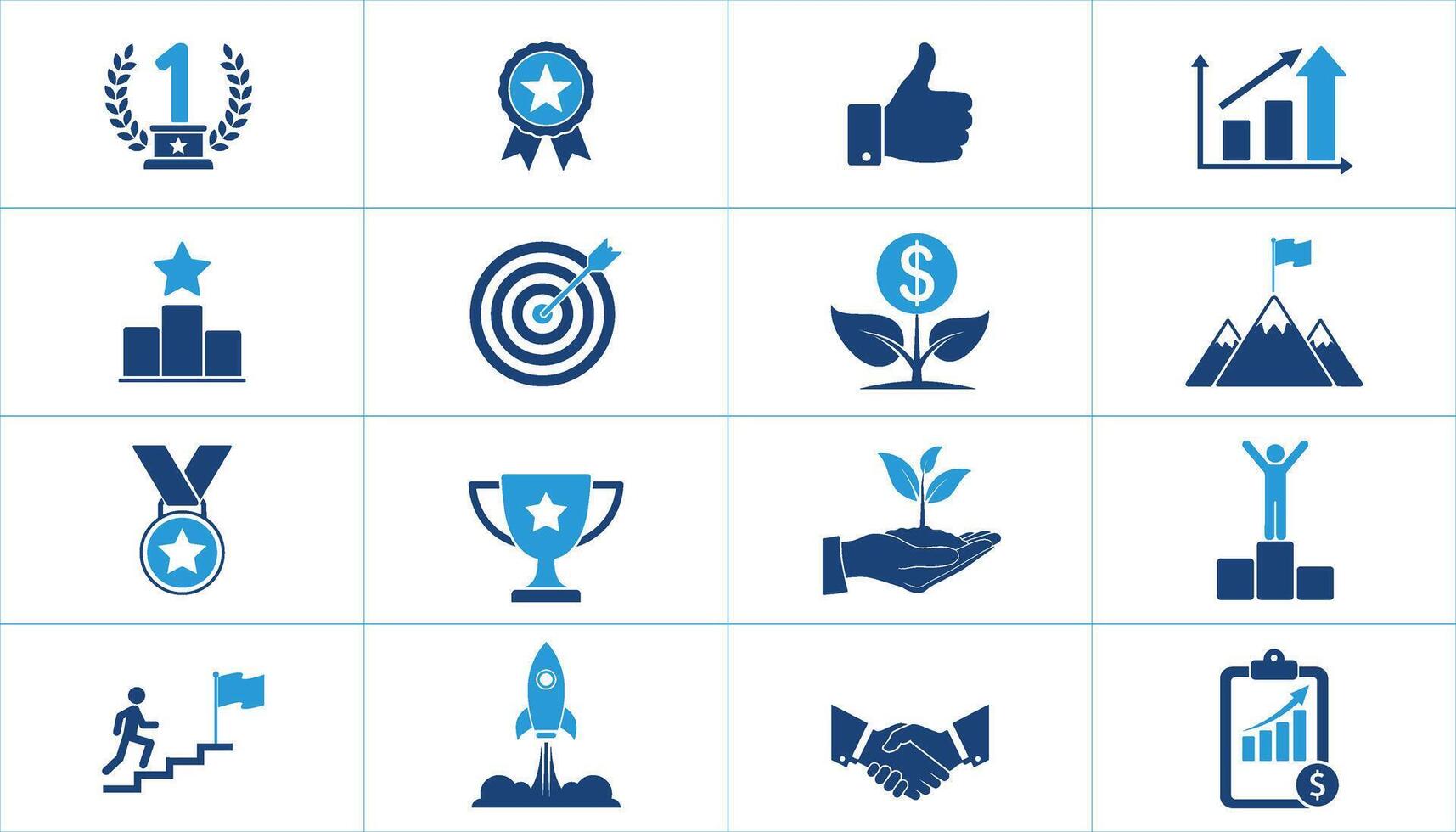 A collection of Success, Achievement Icons, success, achievement, growth, awards, business goals, and milestones. Simple, flat design vector
