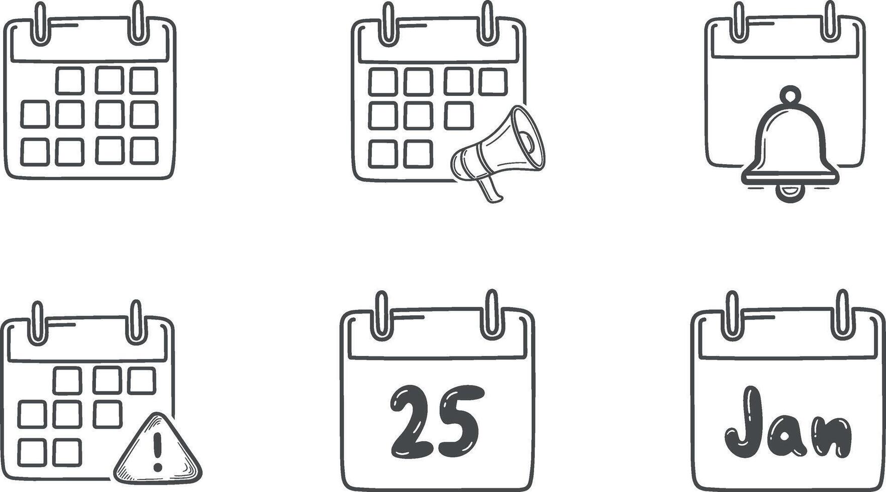 Calendar Icons Set Reminders, Alerts, Announce, Schedule, Dates. Simple line art style Illustration vector