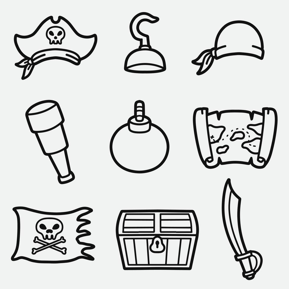 set of pirates with outline style good for icon, symbol, element design, coloring page, coloring book, etc vector
